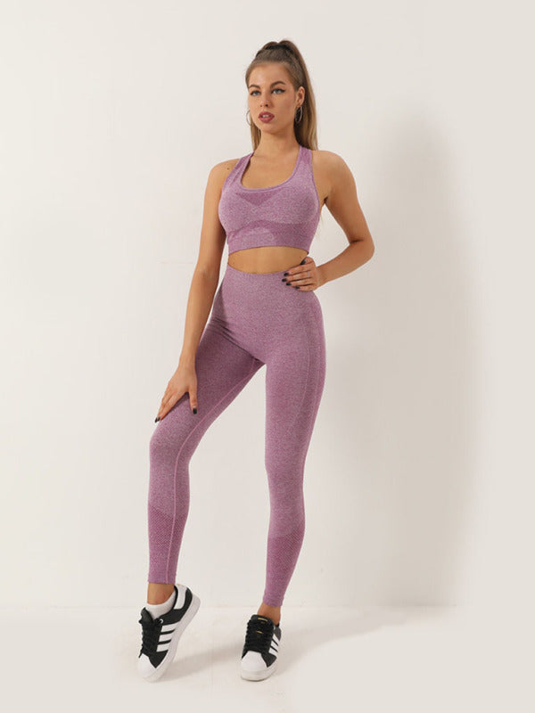 Sporty Set- Gradient Butt Lifting Leggings + Racerback Tank Top- dark purple- IndioGear Fashion and Gear