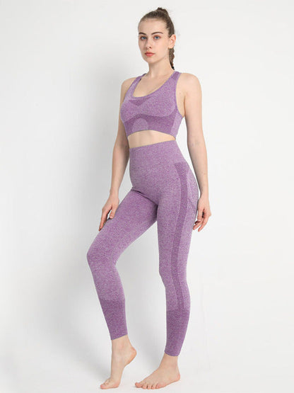 Sporty Set- Gradient Butt Lifting Leggings + Racerback Tank Top- Purple- IndioGear Fashion and Gear