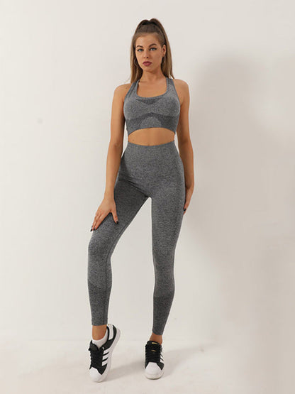 Sporty Set- Gradient Butt Lifting Leggings + Racerback Tank Top- Deep hemp gray- IndioGear Fashion and Gear