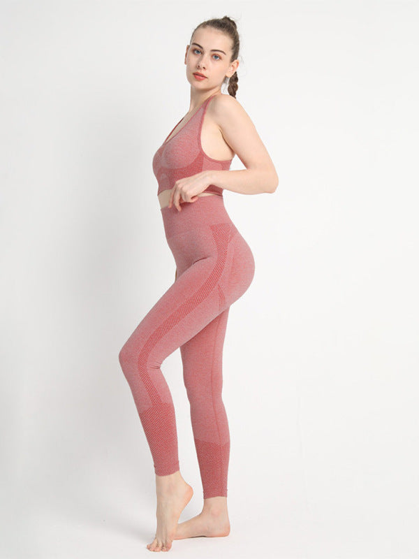 Sporty Set- Gradient Butt Lifting Leggings + Racerback Tank Top- Red- IndioGear Fashion and Gear