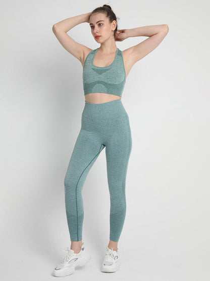 Sporty Set- Gradient Butt Lifting Leggings + Racerback Tank Top- Green- IndioGear Fashion and Gear