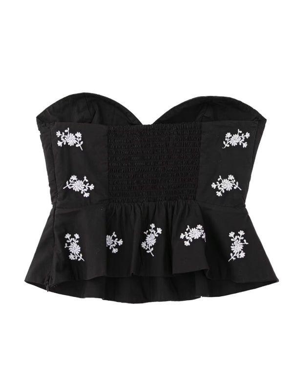 Strapless Peplum Tube Top in Summer Floral Embroidery