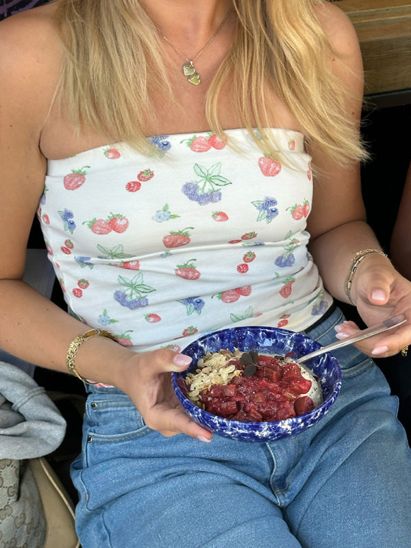 Strapless Tops- Strapless Tube Top in Cherry Print- White- IndioGear Fashion and Gear