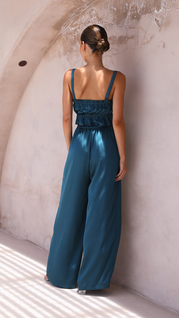 Suit - Pants and Top Set- 2-Piece Satin Casual Suit - Cami Crop Top + Pants Set- - IndioGear Fashion and Gear