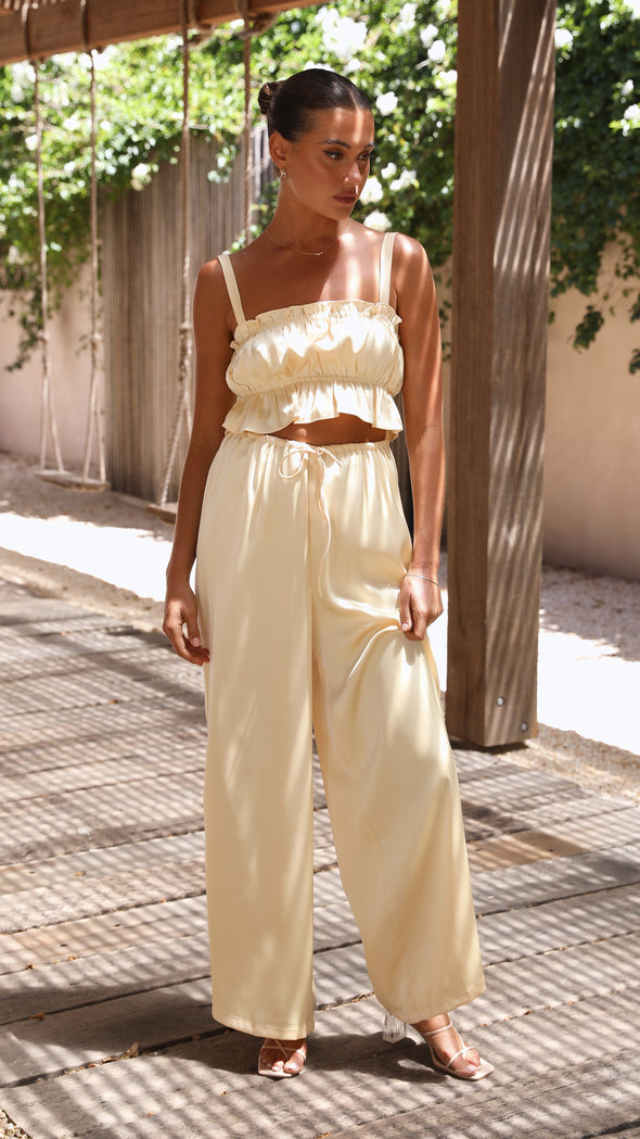 Suit - Pants and Top Set- 2-Piece Satin Casual Suit - Cami Crop Top + Pants Set- - IndioGear Fashion and Gear