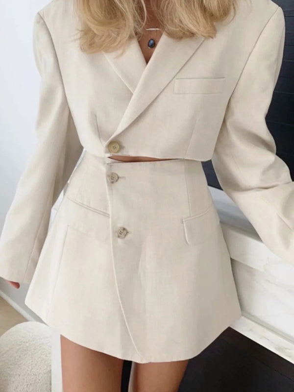 Suits- 2-Piece Summer Business Suit with Crop Blazer & Wrap Midi Skirt- - IndioGear Fashion and Gear