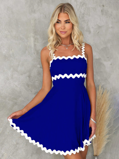 Summer Dresses- Essential A-Line Cami Dress with Ric-Rac Trim- White- IndioGear Fashion and Gear