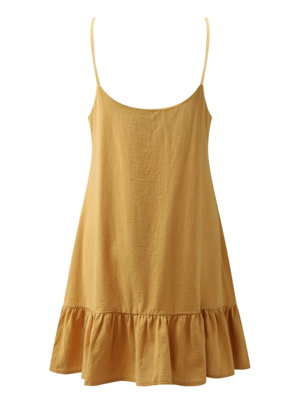 Summer Dresses- Essential Summer Cotton Cami Sundress with Ruffle Hem- - IndioGear Fashion and Gear