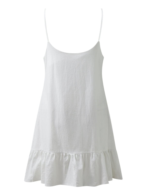 Summer Dresses- Essential Summer Cotton Cami Sundress with Ruffle Hem- - IndioGear Fashion and Gear