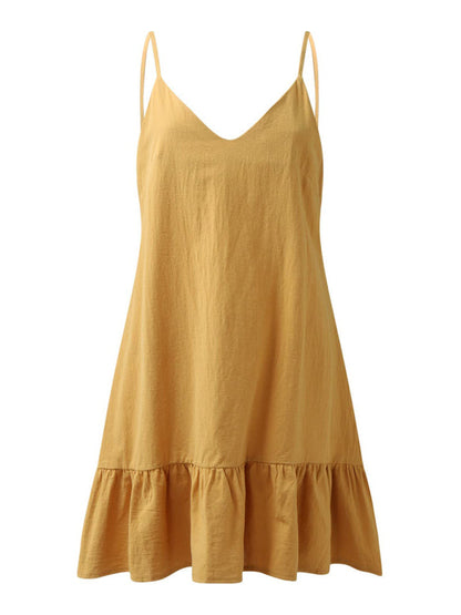 Summer Dresses- Essential Summer Cotton Cami Sundress with Ruffle Hem- - IndioGear Fashion and Gear