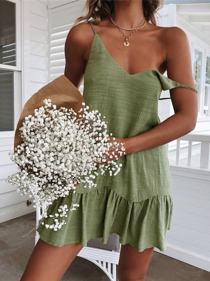 Summer Dresses- Essential Summer Cotton Cami Sundress with Ruffle Hem- Green- IndioGear Fashion and Gear