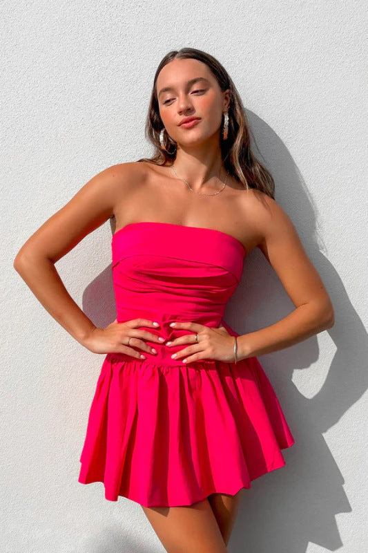 Summer Dresses-Festive Strapless Fit and Flare Mini Dress for Summer-Pekosa Women Clothing