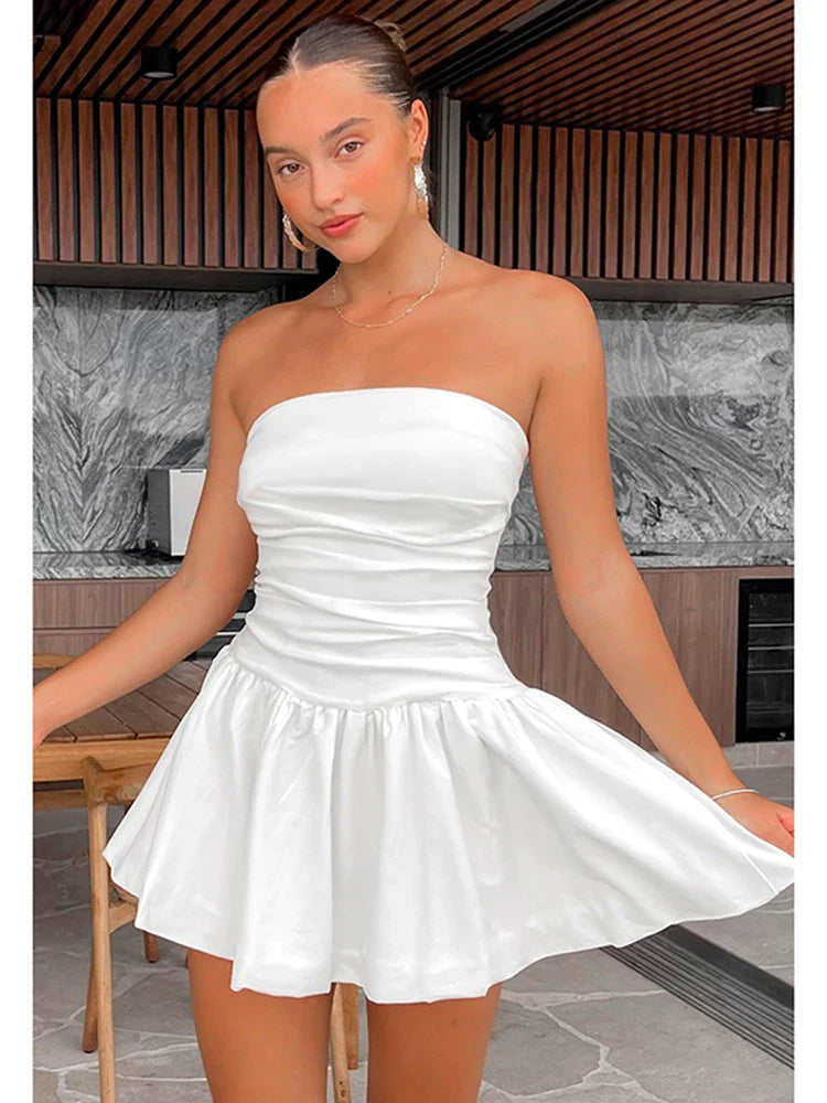 Summer Dresses-Festive Strapless Fit and Flare Mini Dress for Summer-Pekosa Women Clothing