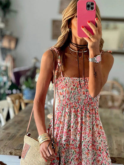 Summer Dresses- Floral A-Line Tiered Maxi Dress - Vacation Essential- - IndioGear Fashion and Gear