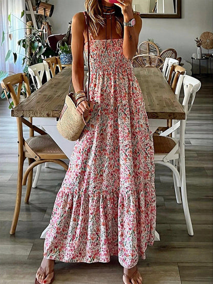 Summer Dresses- Floral A-Line Tiered Maxi Dress - Vacation Essential- - IndioGear Fashion and Gear