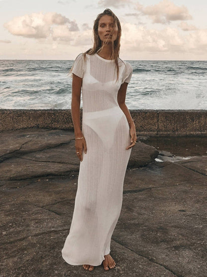 Summer Dresses-See-Through Cover-Up | Summer Textured Knit Maxi Dress-Pekosa Women Clothing