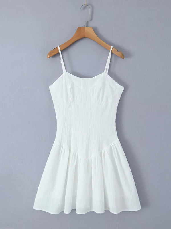 Summer Dresses- Solid Drop-Waist Fit & Flare Cami Mini Dress- - IndioGear Fashion and Gear