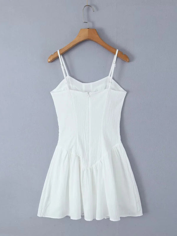 Summer Dresses- Solid Drop-Waist Fit & Flare Cami Mini Dress- - IndioGear Fashion and Gear