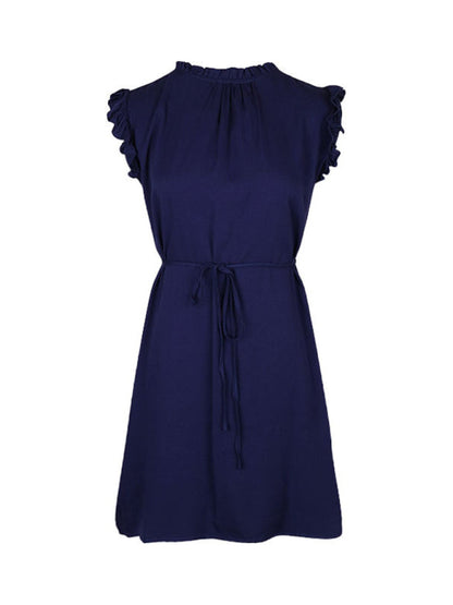 Summer Dresses- Summer Mini Dress with Frill Accents & Tie Waist- - IndioGear Fashion and Gear