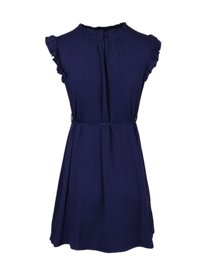 Summer Dresses- Summer Mini Dress with Frill Accents & Tie Waist- - IndioGear Fashion and Gear