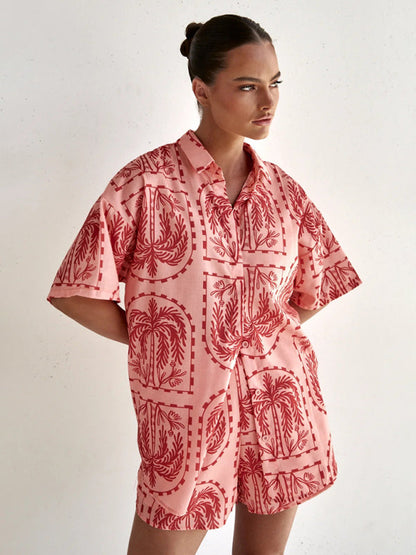 Summer Outfits- Tropical Summer 2-Piece Vacation - Button-Up Shirt and Shorts- - IndioGear Fashion and Gear