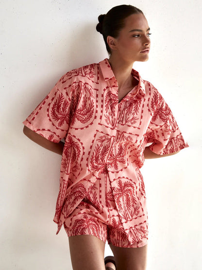 Summer Outfits- Tropical Summer 2-Piece Vacation - Button-Up Shirt and Shorts- - IndioGear Fashion and Gear