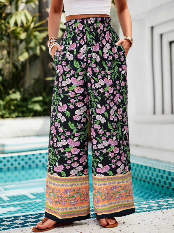 Pantalon Palazzos Floral Taille Haute à Jambes Larges pour L'Été