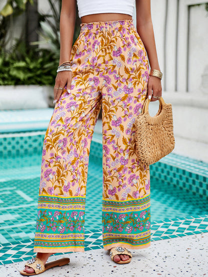 Pantalon Palazzos Floral Taille Haute à Jambes Larges pour L'Été