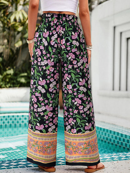 Pantalon Palazzos Floral Taille Haute à Jambes Larges pour L'Été