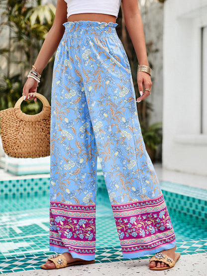 Pantalon Palazzos Floral Taille Haute à Jambes Larges pour L'Été