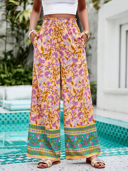 Floral High Rise Wide-Leg Lounge Palazzos Pants for Summer