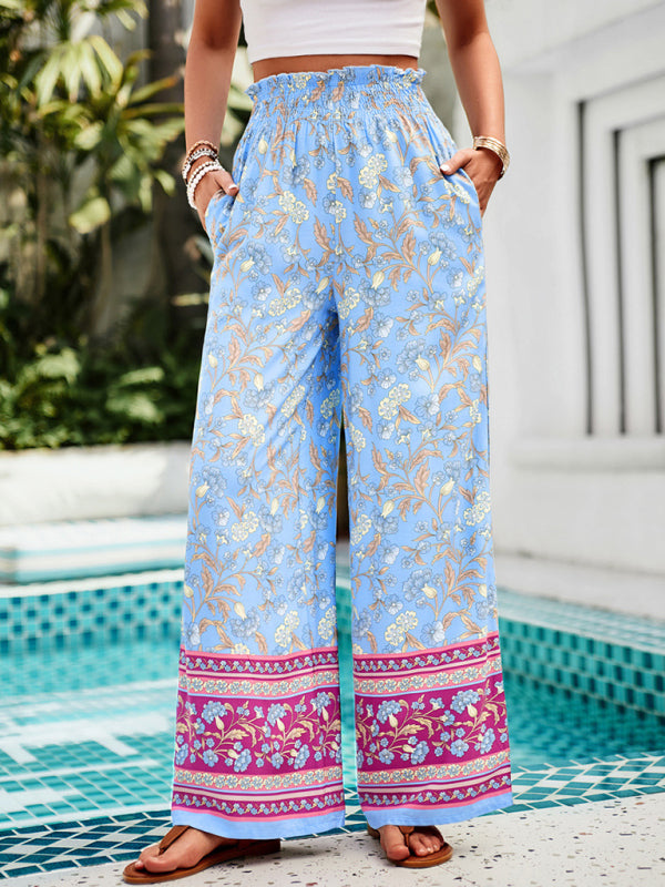 Pantalon Palazzos Floral Taille Haute à Jambes Larges pour L'Été