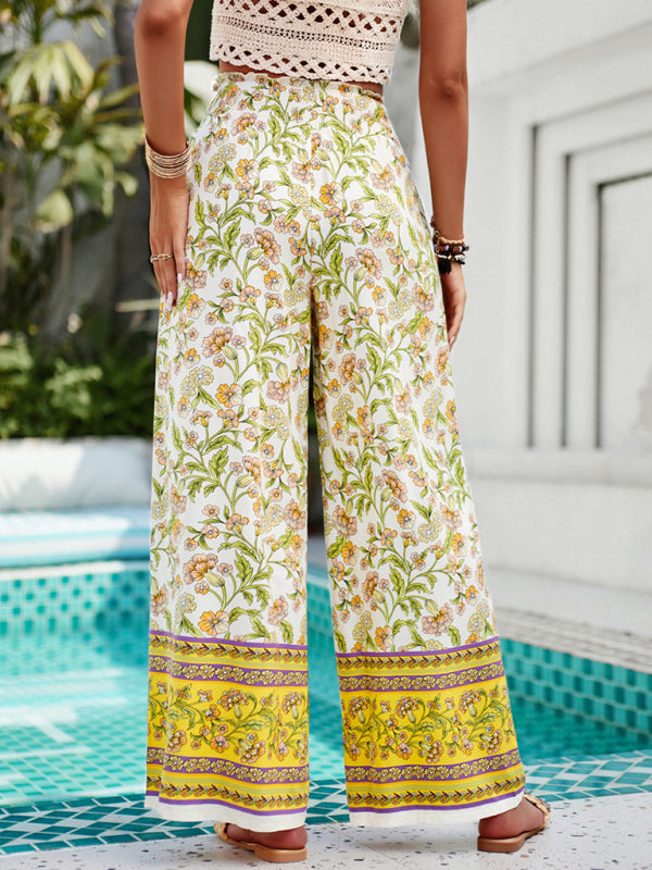 Floral High Rise Wide-Leg Lounge Palazzos Pants for Summer