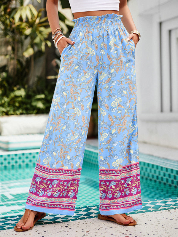 Pantalon Palazzos Floral Taille Haute à Jambes Larges pour L'Été