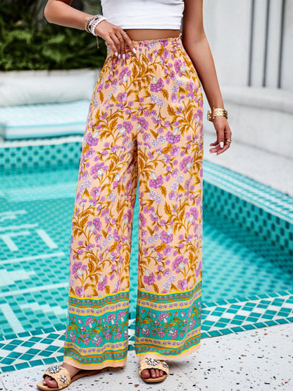 Floral High Rise Wide-Leg Lounge Palazzos Pants for Summer