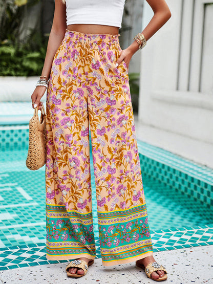 Floral High Rise Wide-Leg Lounge Palazzos Pants for Summer