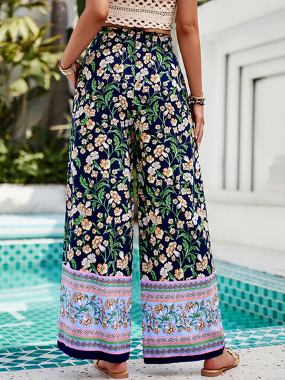 Pantalon Palazzos Floral Taille Haute à Jambes Larges pour L'Été