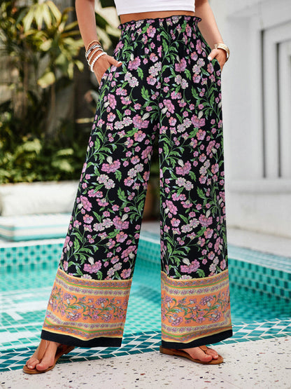 Floral High Rise Wide-Leg Lounge Palazzos Pants for Summer