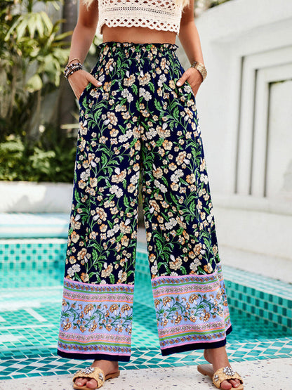 Floral High Rise Wide-Leg Lounge Palazzos Pants for Summer