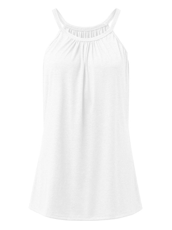 Summer Tops- Solid Flowy Sleeveless Halter Tank Top in Solid Cotton- - IndioGear Fashion and Gear