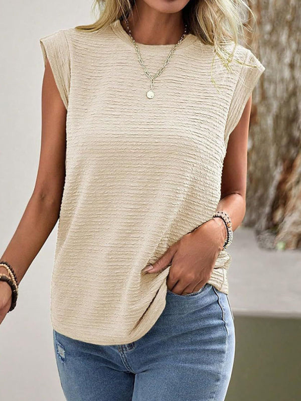 Summer Tops- Summer Textured Sleeveless Top- Cracker khaki- IndioGear Fashion and Gear