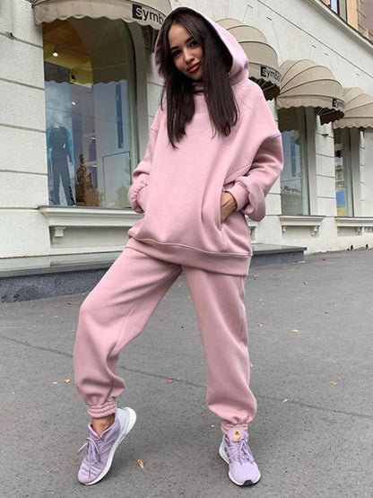 Sweat Suit- Hooded Casual Sport Sweatshirt and Jogger Outfit- Pink- IndioGear Clothing and Gear