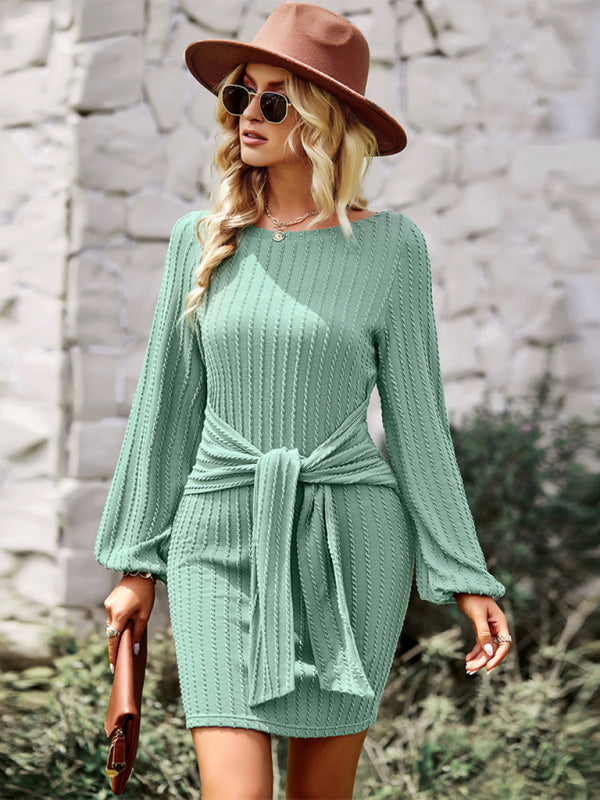 Sweater Dresses- Knotted Texture-Knit Sweater Dress- - IndioGear Clothing and Gear