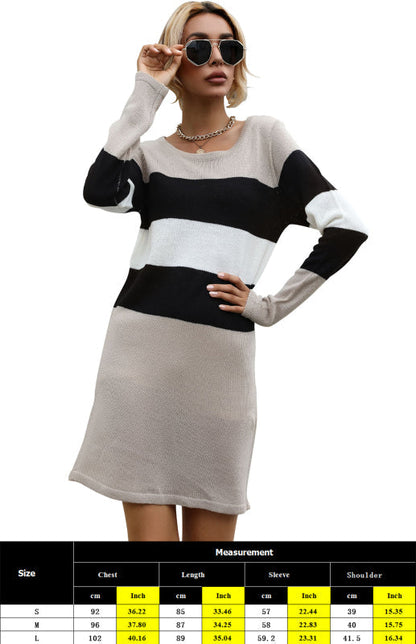 Sweater Dresses- Striped Knitwear Dress - Straight Long Sweater- - Pekosa Women Clothing