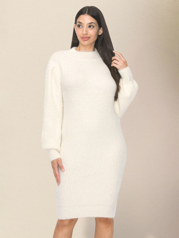 Sweater Dresses- Waffle Knit Cozy Winter Sweater Dress- - IndioGear Clothing and Gear