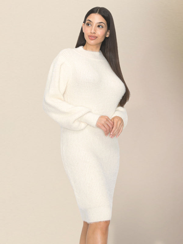 Sweater Dresses- Waffle Knit Cozy Winter Sweater Dress- - IndioGear Clothing and Gear