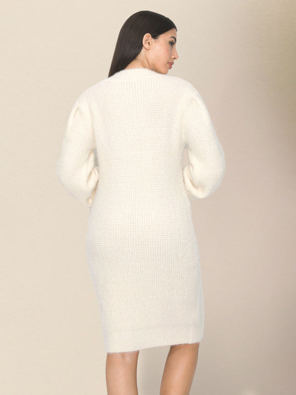 Sweater Dresses- Waffle Knit Cozy Winter Sweater Dress- - IndioGear Clothing and Gear