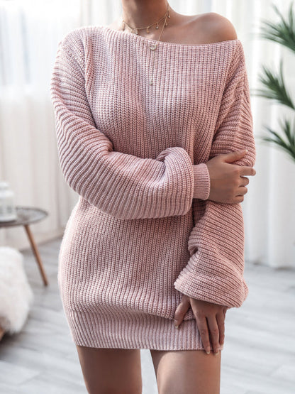 Sweater Dresses- Winter Coziness Faux Wool Oversized Knit Sweater Dress- - IndioGear Clothing and Gear