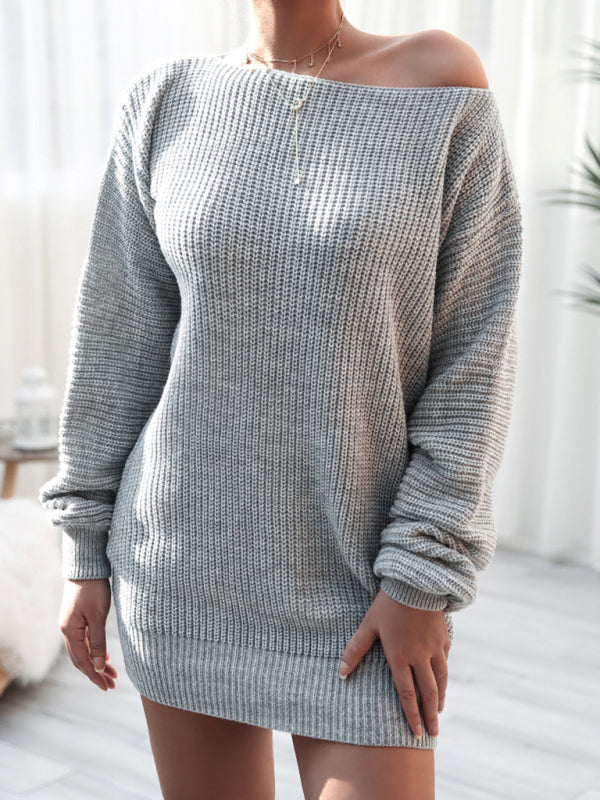 Sweater Dresses- Winter Coziness Faux Wool Oversized Knit Sweater Dress- - IndioGear Clothing and Gear