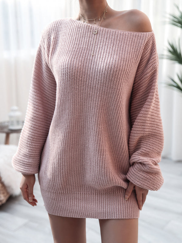 Sweater Dresses- Winter Coziness Faux Wool Oversized Knit Sweater Dress- - IndioGear Clothing and Gear